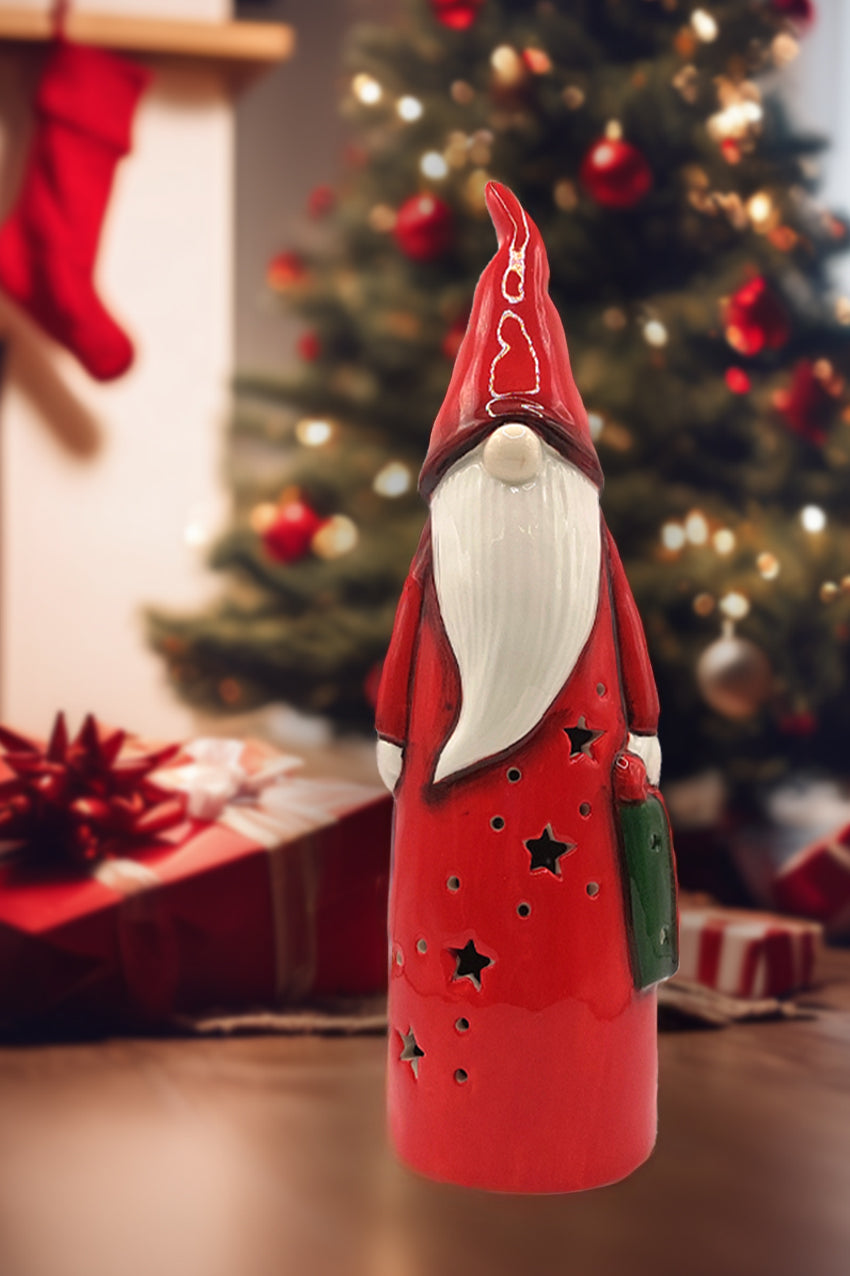 Red Gnome Christmas Ceramic Ornament by Wizardi F07N7-1