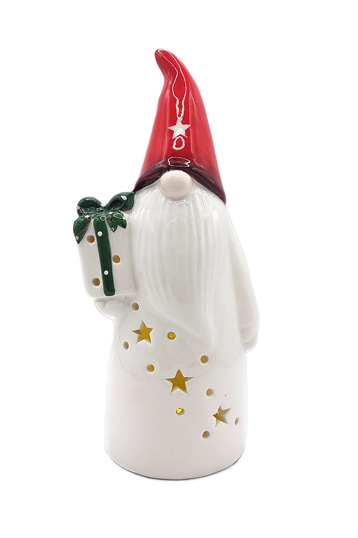 Gnome with Gift Christmas Ceramic Ornament by Wizardi F07N7-2
