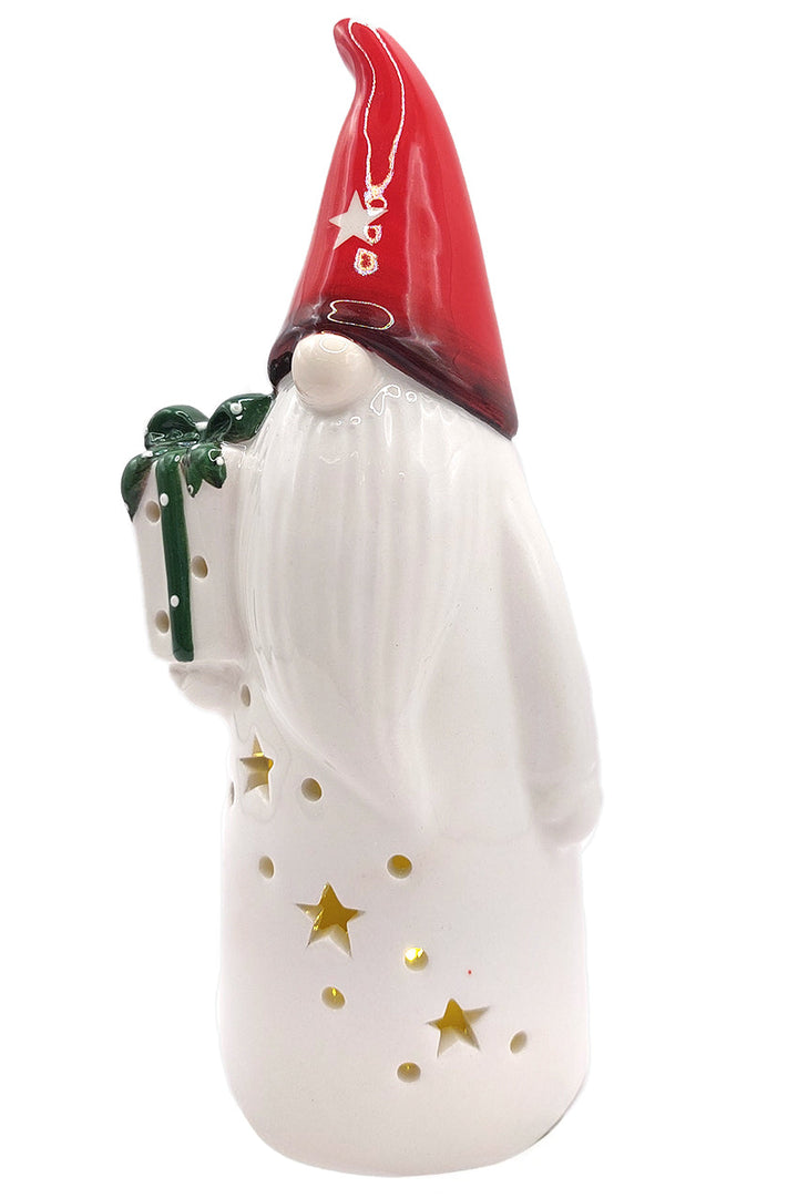 Gnome with Gift Christmas Ceramic Ornament by Wizardi F07N7-2