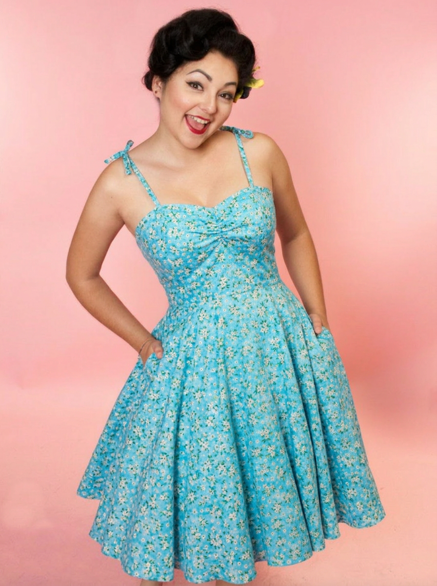 Sarah Swing Dress - Aqua Blossoms