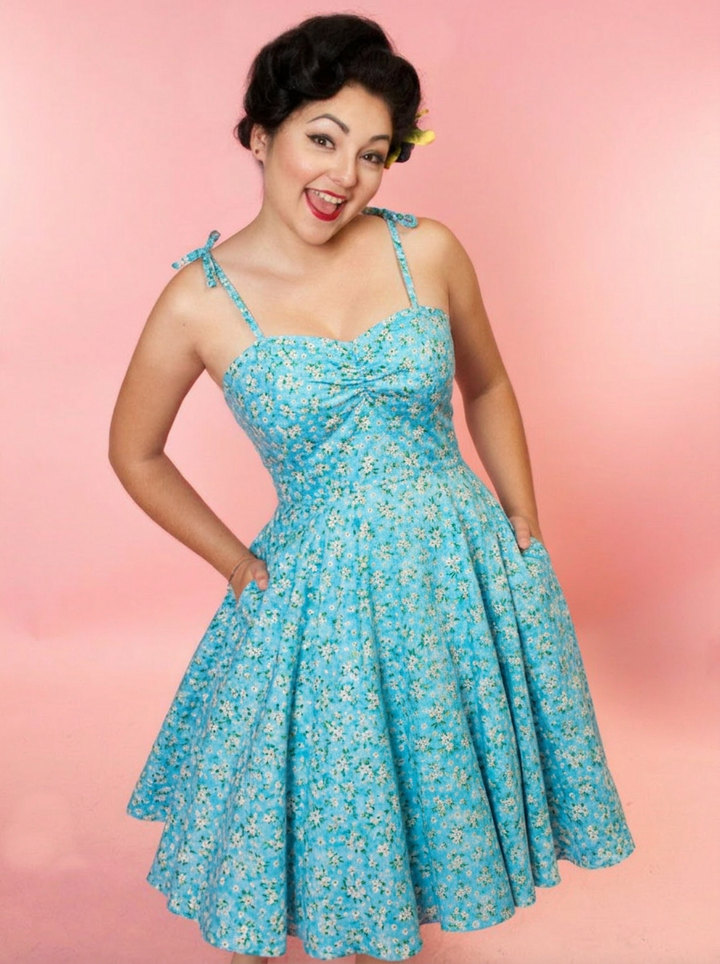 Sarah Swing Dress - Aqua Blossoms
