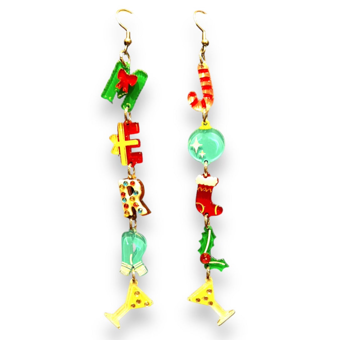 Jolly & Merry Christmas Earrings by Lipstick & Chrome