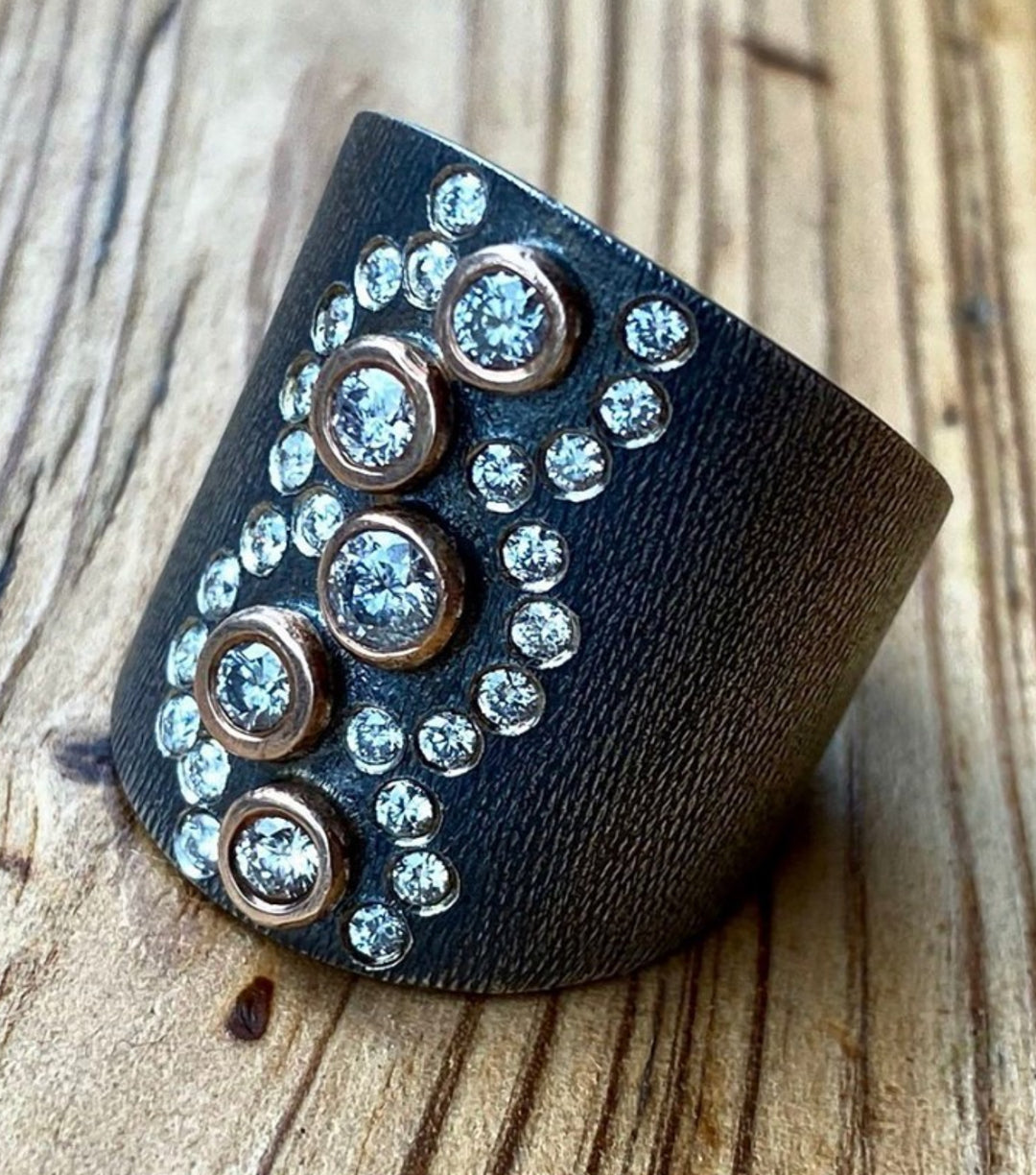 Custom Diamond 18K Gold & Silver Ring By Rene Escobar Jewelry-Size 8