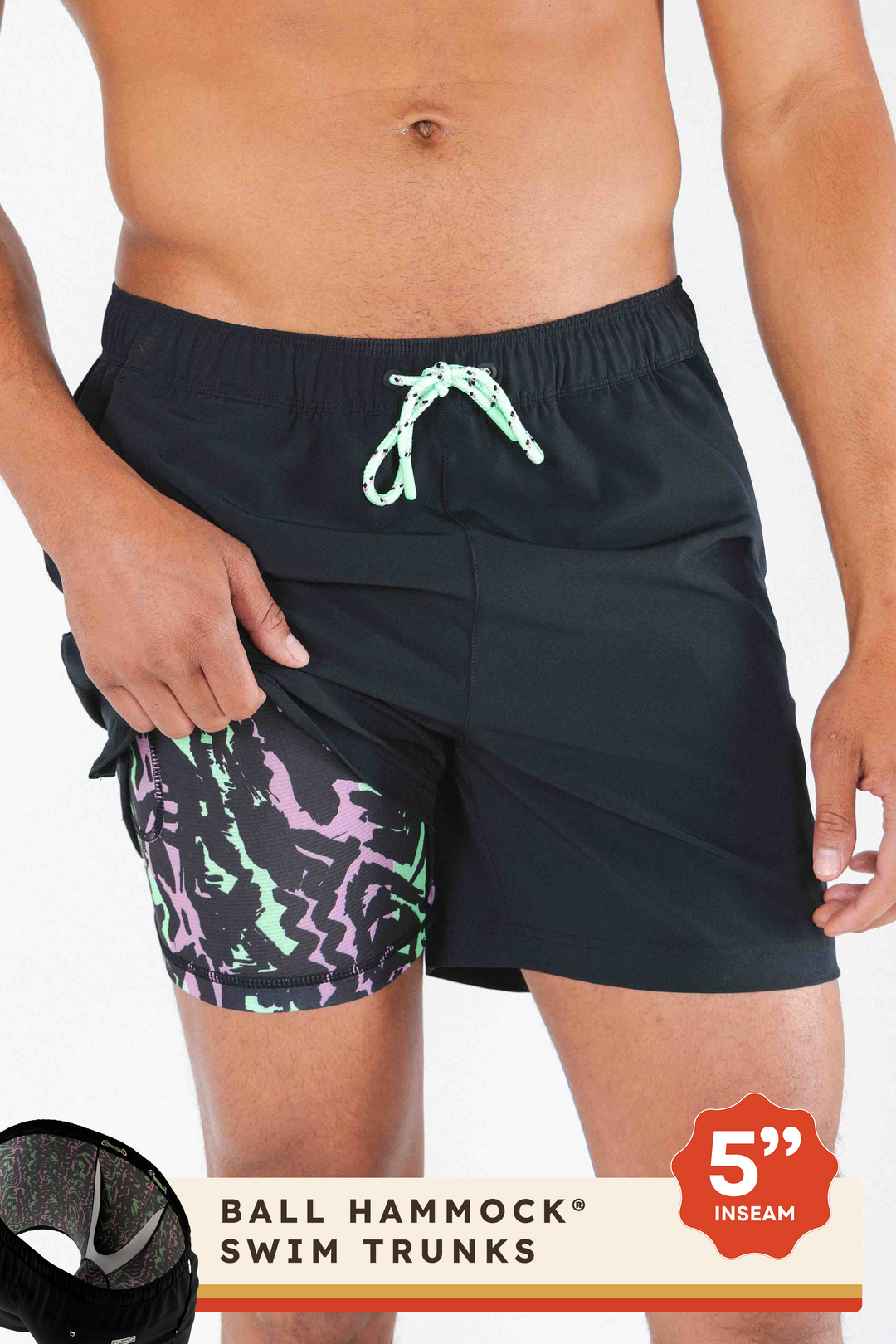 The Funky Fresh | Black and Neon Tribal Ball Hammock® Pouch 5" Swim Trunks