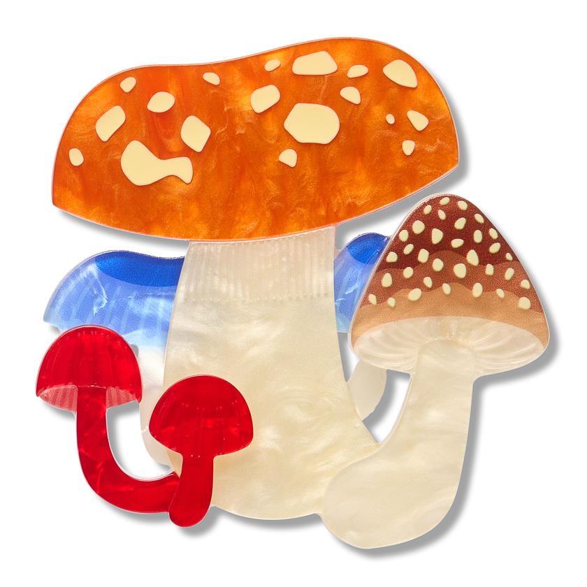 Native Mushroom Medley Brooch enamel brooch by Erstwilder x Royal Botanic Gardens Victoria – front view