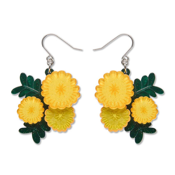 Sunshine Wattle Drop Earrings handcrafted enamel by Erstwilder x Royal Botanic Gardens Victoria – front view