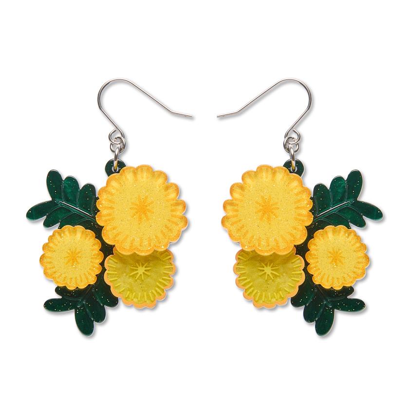 Sunshine Wattle Drop Earrings handcrafted enamel by Erstwilder x Royal Botanic Gardens Victoria – front view