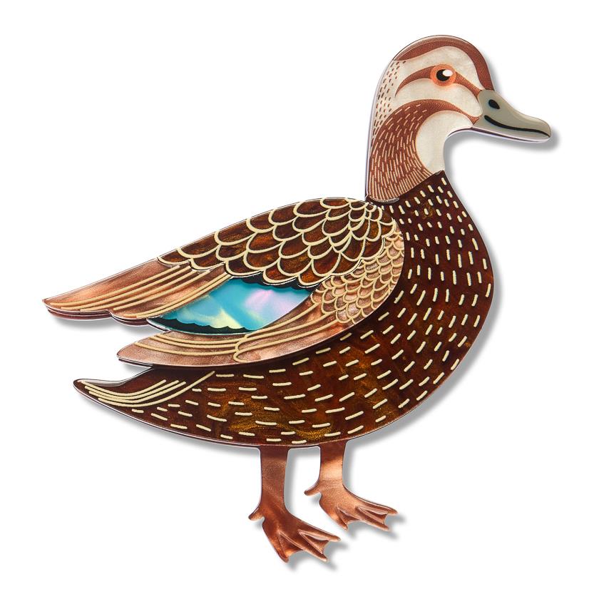 Pacific Black Duck Brooch enamel brooch by Erstwilder x Royal Botanic Gardens Victoria – front view