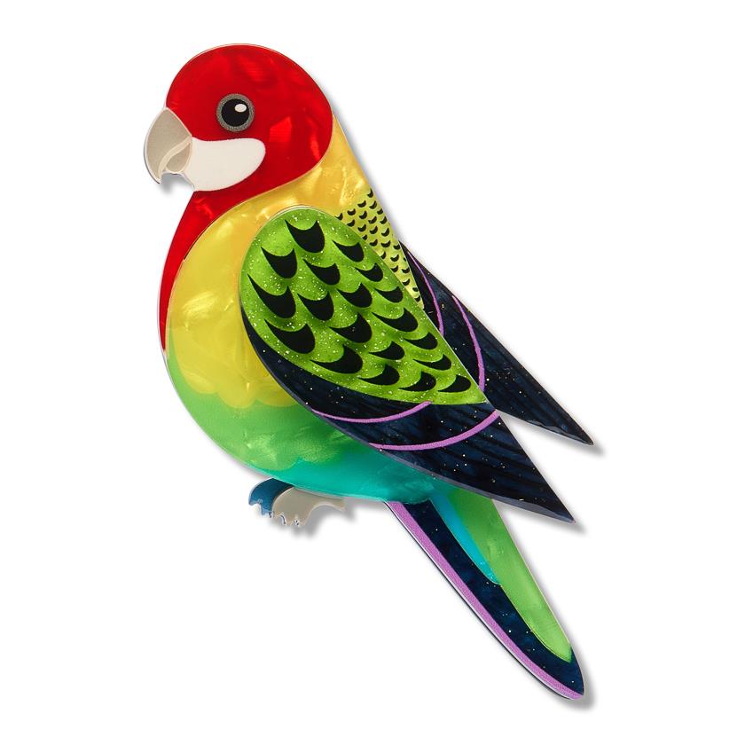 Eastern Rosella Brooch enamel brooch by Erstwilder x Royal Botanic Gardens Victoria – front view