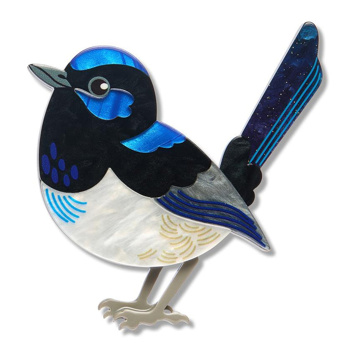Superb Fairy Wren Brooch enamel brooch by Erstwilder x Royal Botanic Gardens Victoria – front view