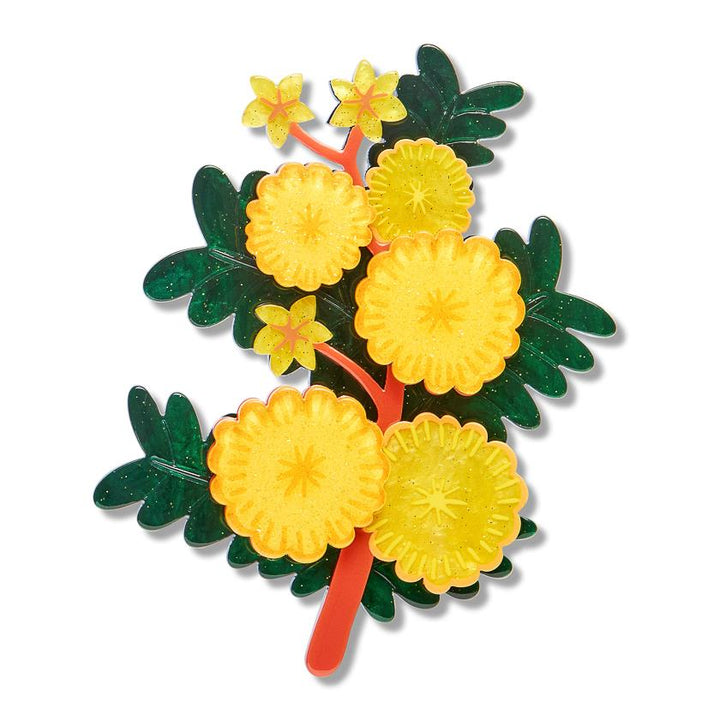 Sunshine Wattle Brooch enamel brooch by Erstwilder x Royal Botanic Gardens Victoria – front view