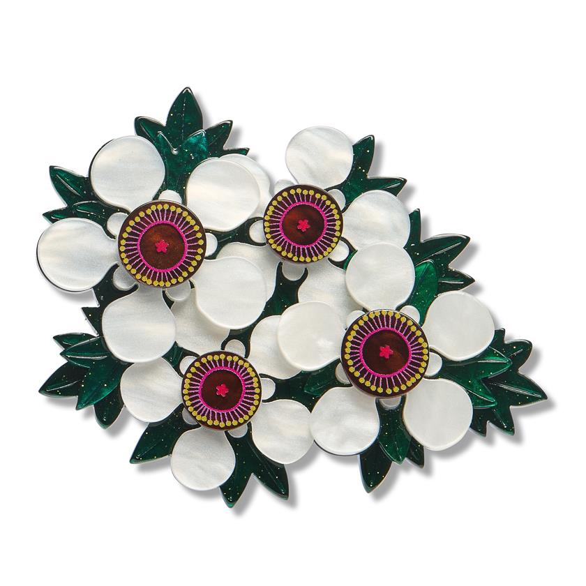 Mānuka Brooch enamel brooch by Erstwilder x Royal Botanic Gardens Victoria – front view