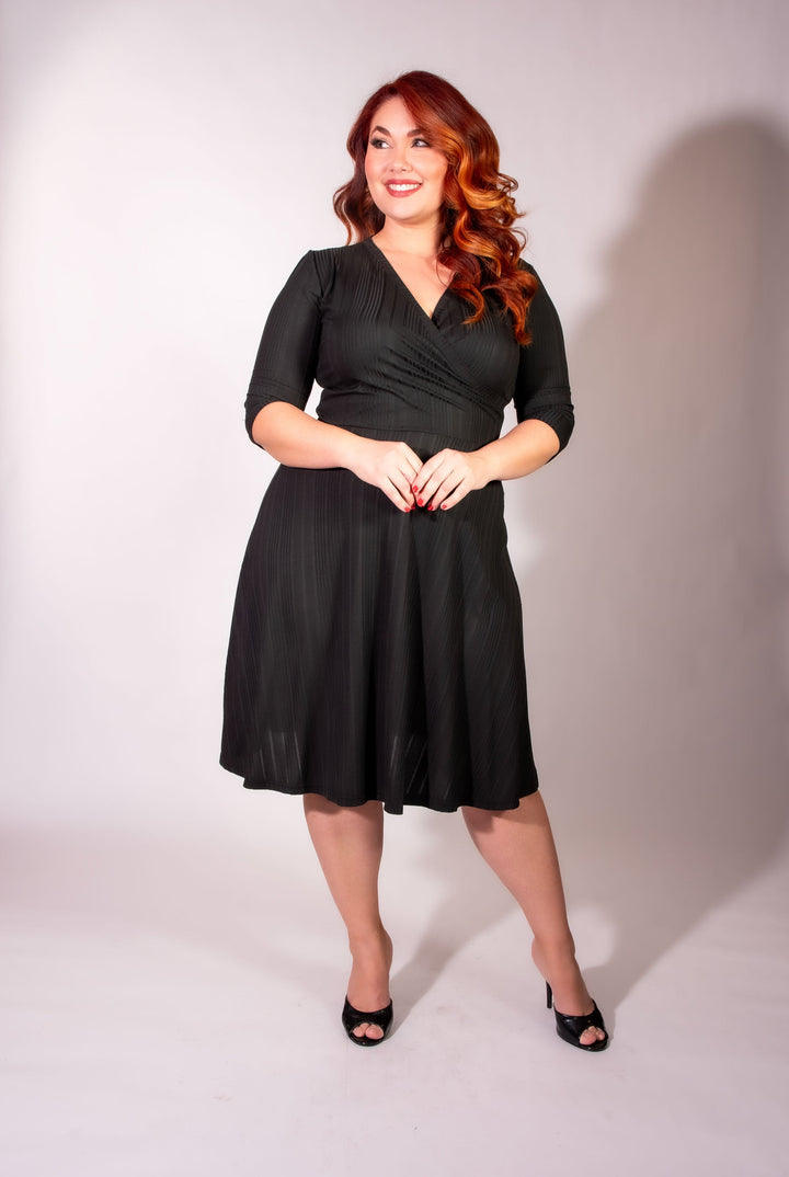 Joanie Knit Dress 3/4 Sleeve - Black Rib Knit