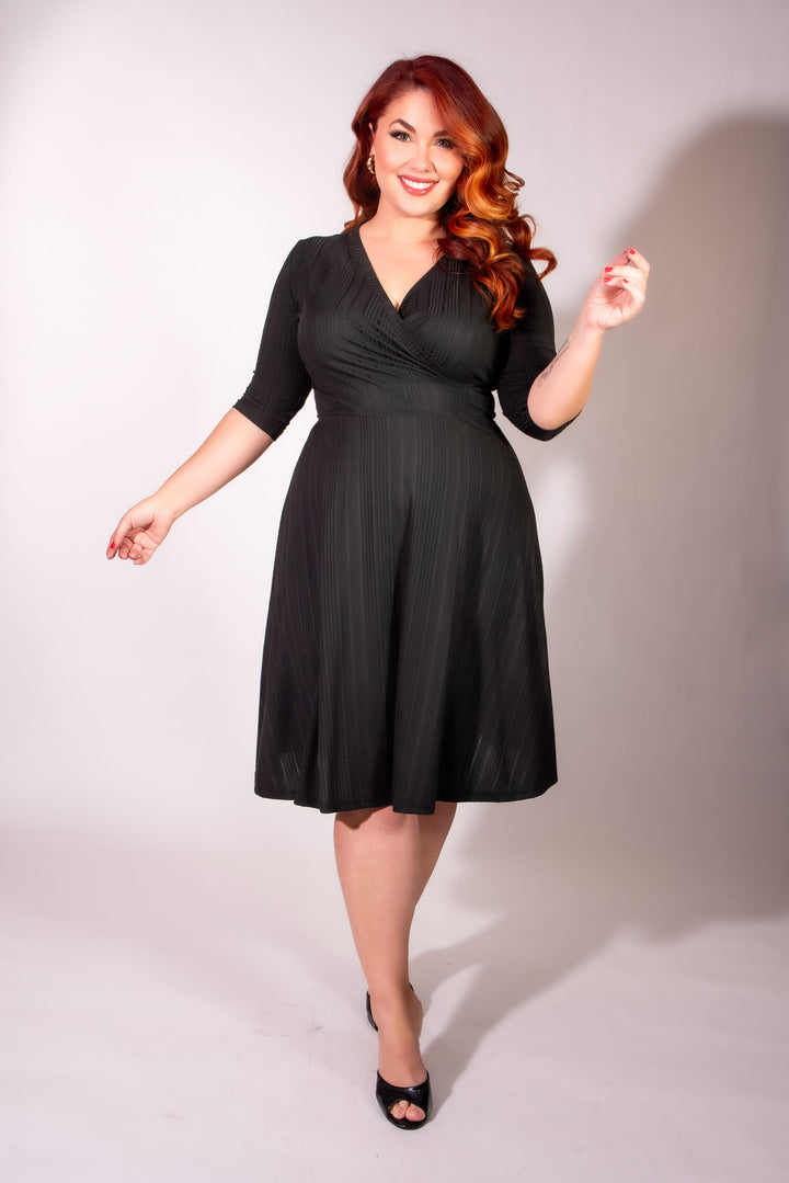 Joanie Knit Dress 3/4 Sleeve - Black Rib Knit