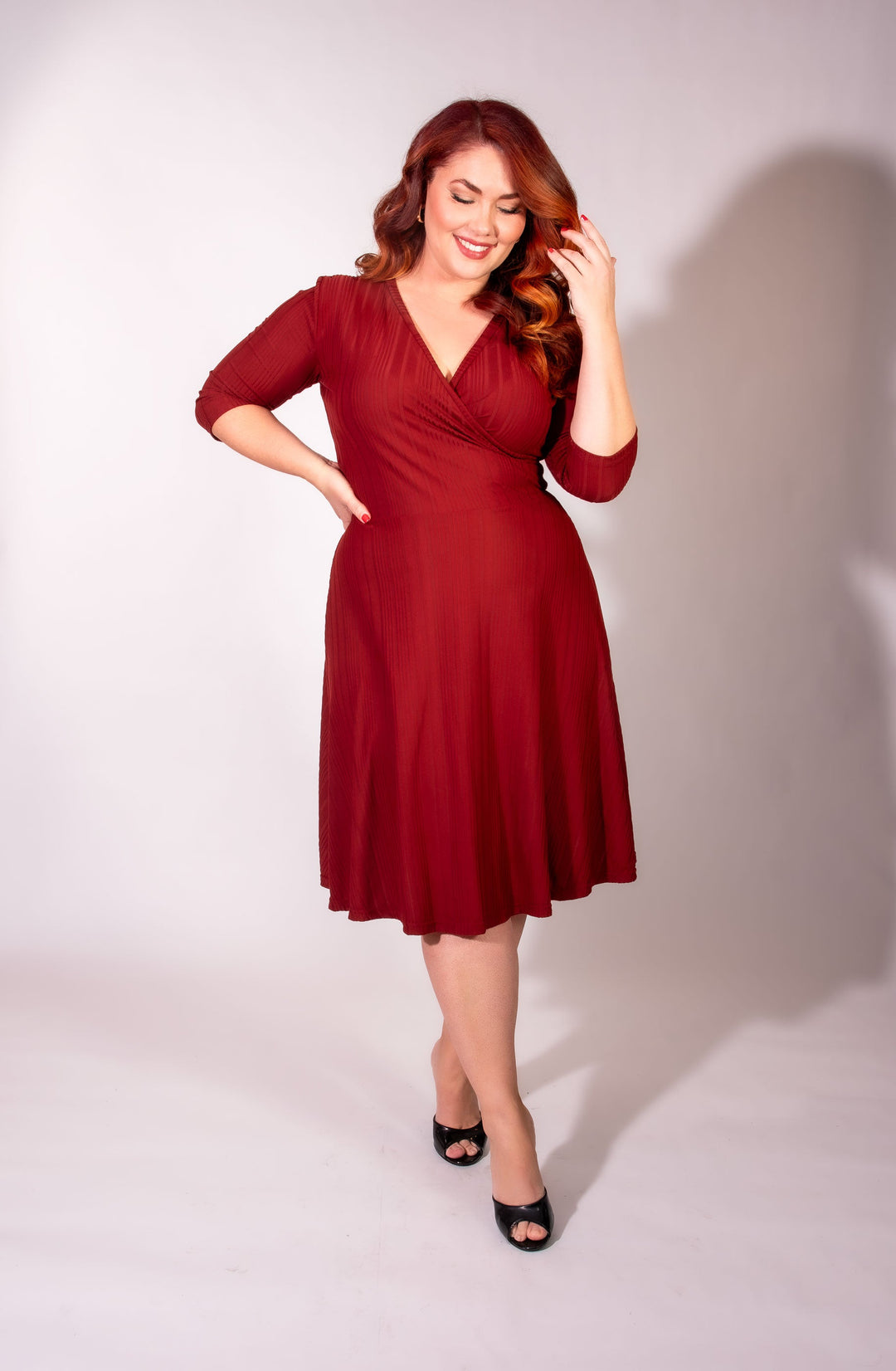 Joanie Knit Dress 3/4 Sleeve - Brick Rib Knit