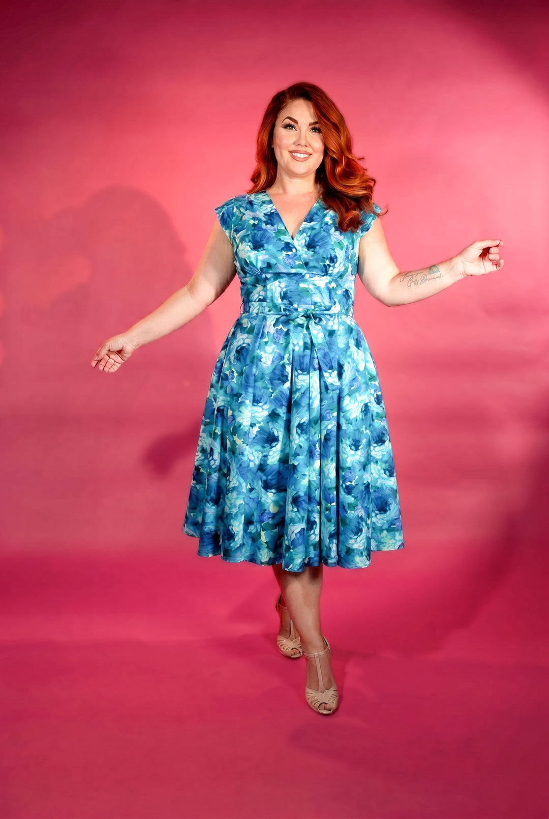 Milan Dress - Painted Roses, Azure