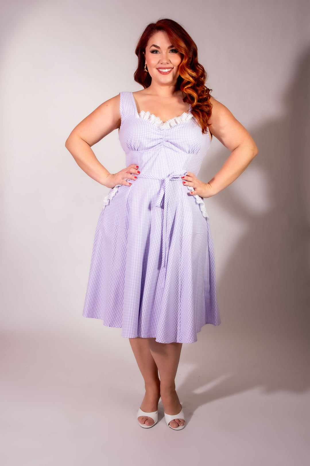 Sadie Dress- Lavender Gingham w/ Eyelet Trim