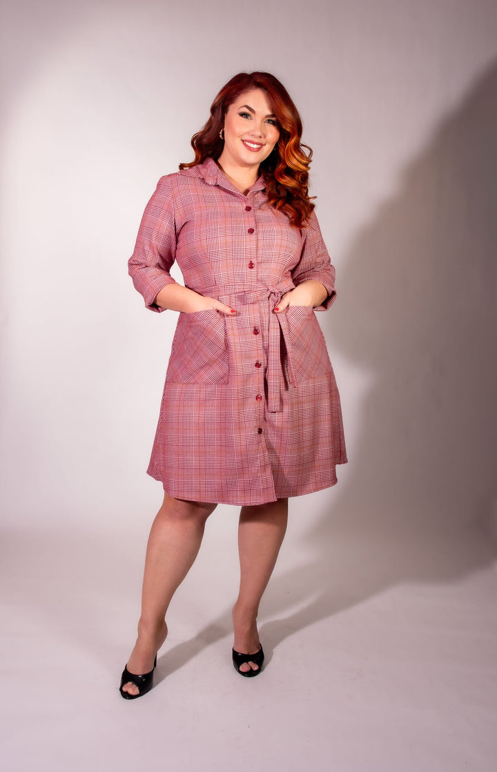 Shirt Dress - Burgundy Plaid