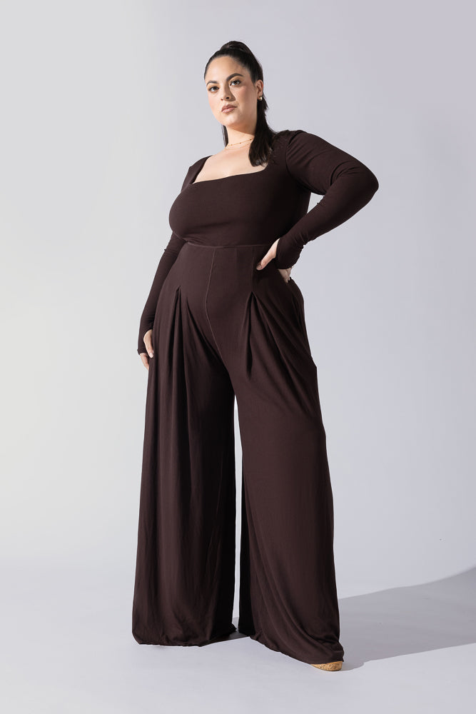 Go With The Flow Long Sleeve Jumpsuit - Cocoa