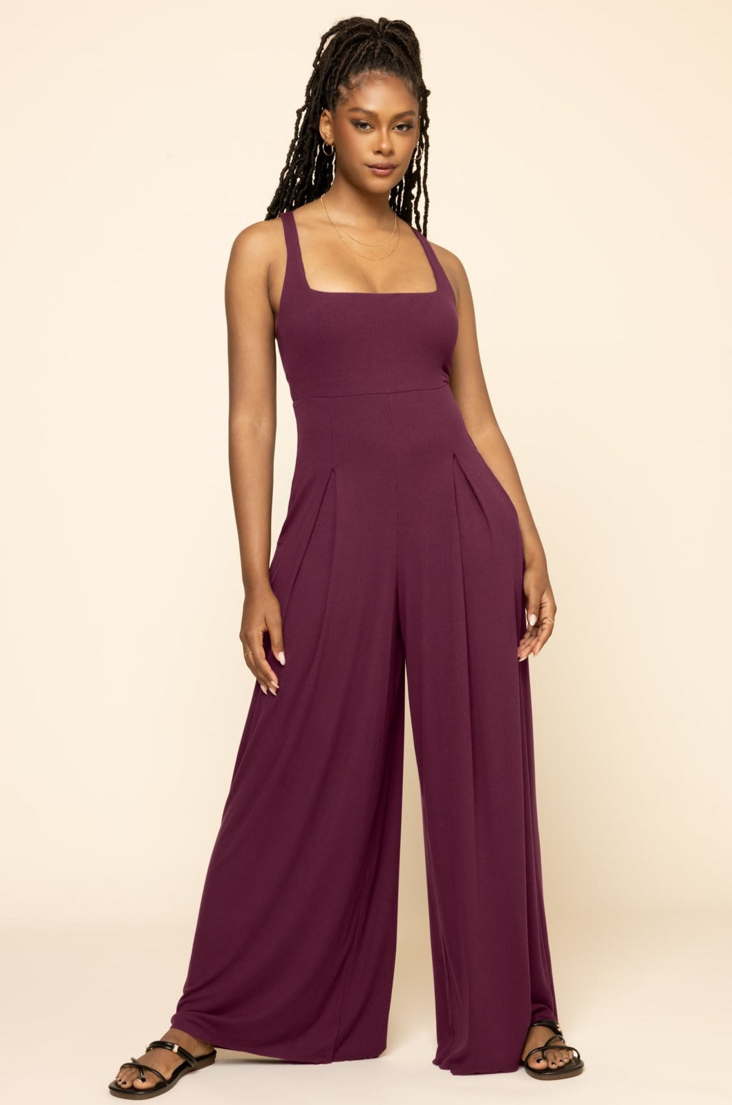 Go with the Flow Jumpsuit - Vineyard Wine