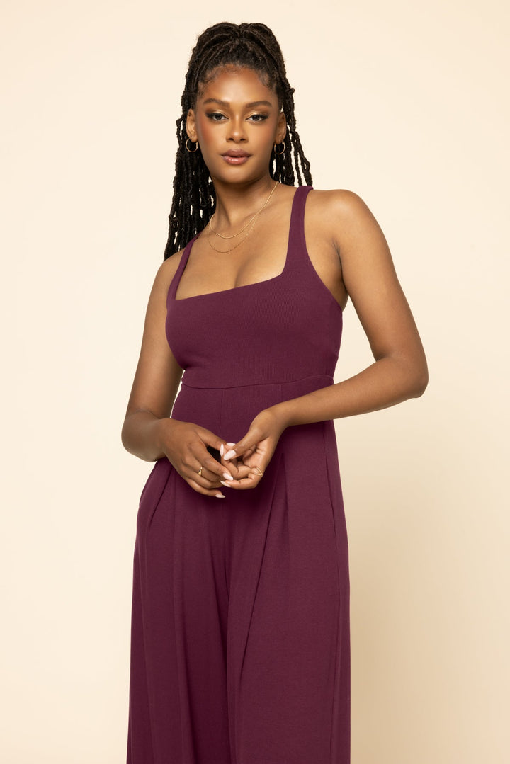 Go with the Flow Jumpsuit - Vineyard Wine