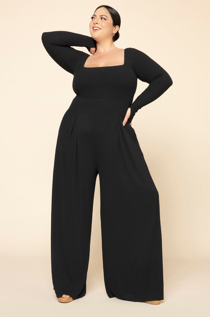 Go With The Flow Long Sleeve Jumpsuit - Black