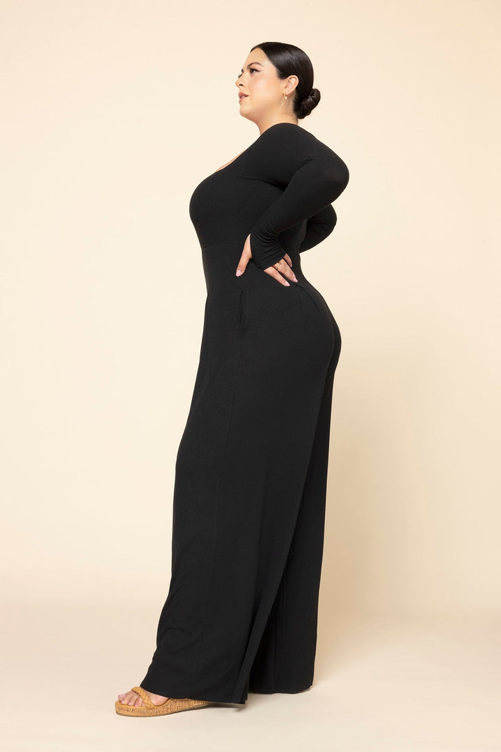 Go With The Flow Long Sleeve Jumpsuit - Black