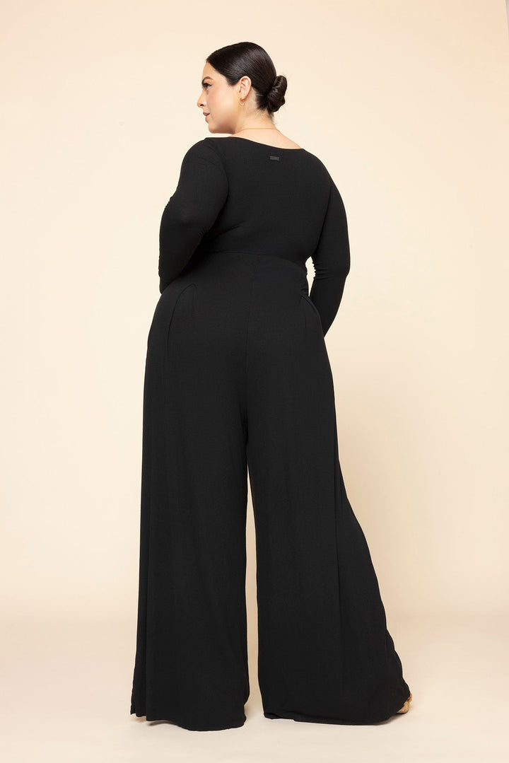 Go With The Flow Long Sleeve Jumpsuit - Black