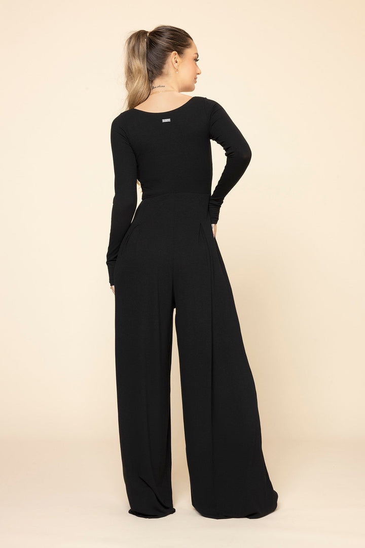 Go With The Flow Long Sleeve Jumpsuit - Black