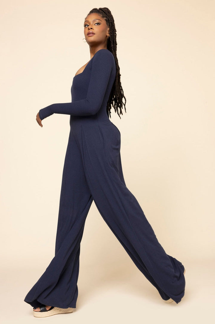 Go With The Flow Long Sleeve Jumpsuit - Cosmic Navy