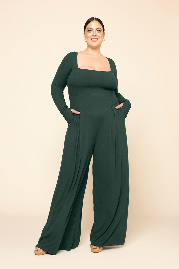 Go With The Flow Long Sleeve Jumpsuit - Pine