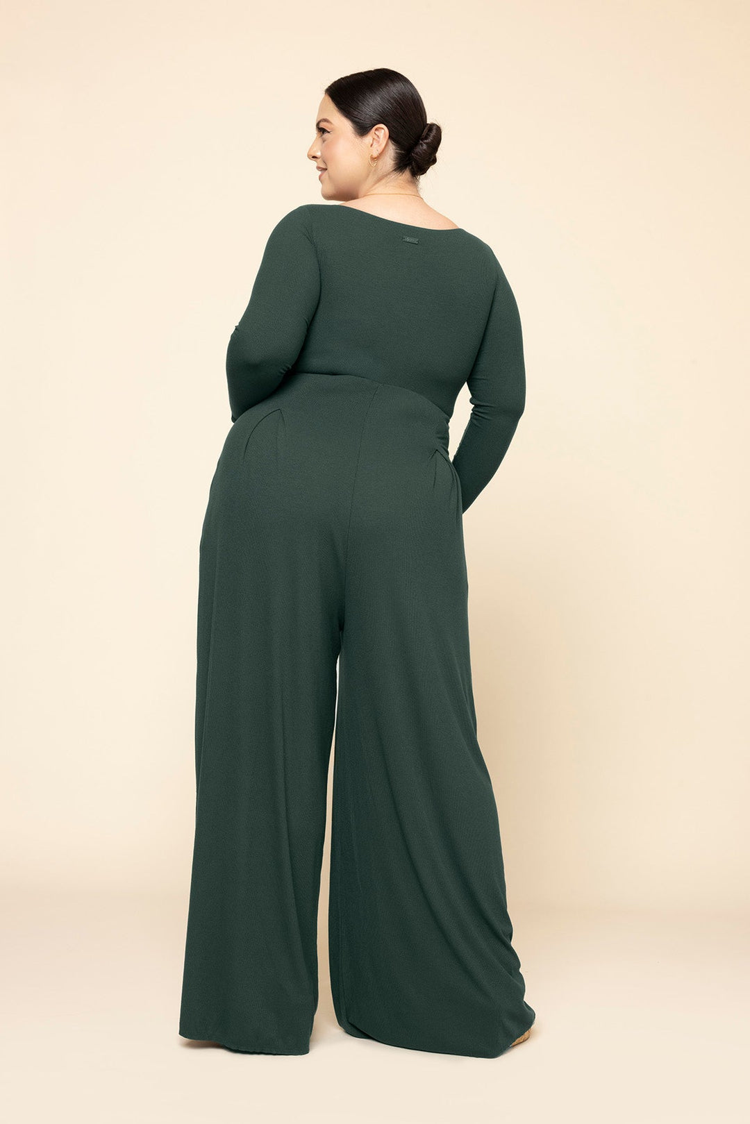 Go With The Flow Long Sleeve Jumpsuit - Pine