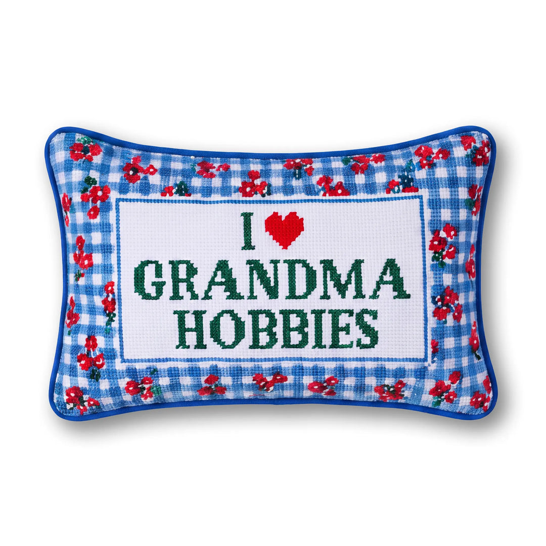 Grandma Hobbies Needlepoint Pillow