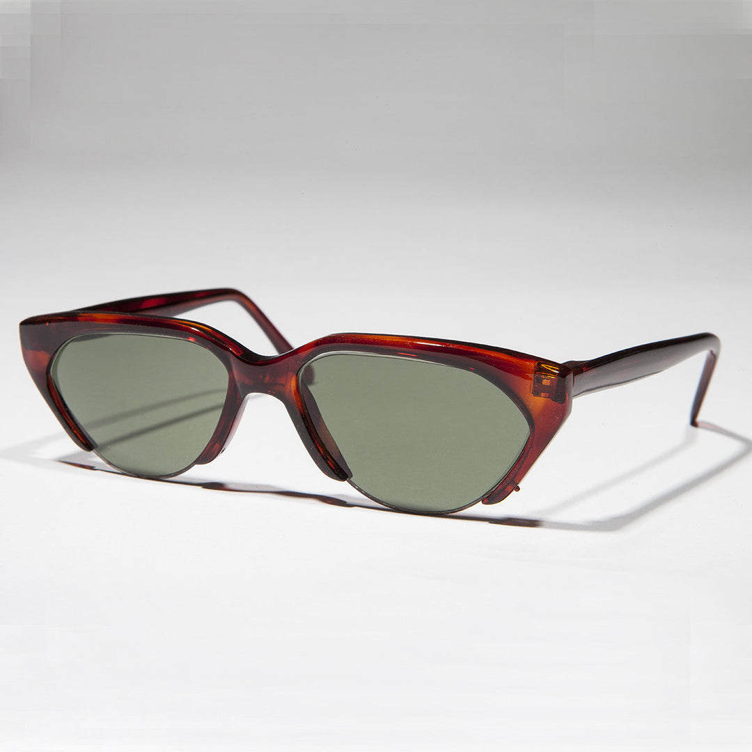 Punk Goth Semi-Rimless Half Frame Polygon Vintage Sunglass - Hazel