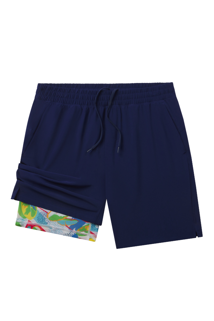 The Hot in Havana | Tropical Navy Ball Hammock® 7 Inch Athletic Shorts