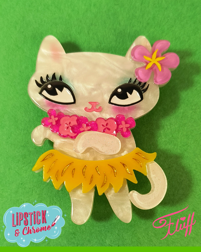 miss fluff hula kitty brooch