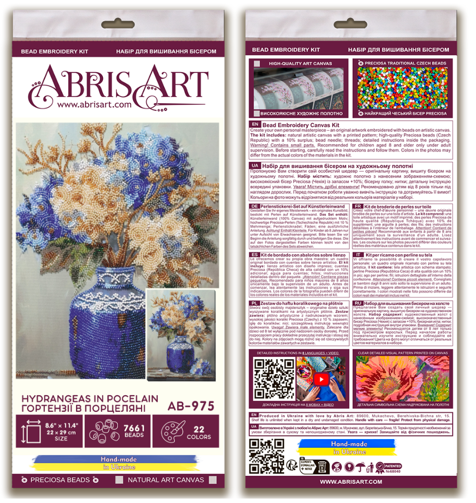 Main Hydrangeas in Pocelain Bead Embroidery Kit by Abris Art AB-975