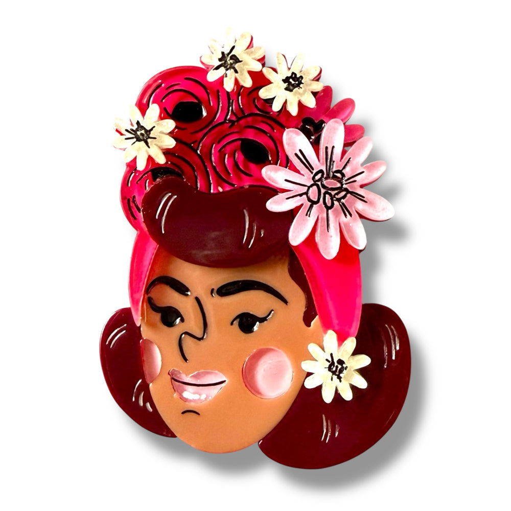Rosita brooch by Marla VonDuta x Lipstick & Chrome — vintage character acrylic pin