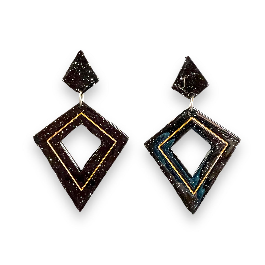 Retro Diamond Dangle Earrings by Lipstick & Chrome - BLACK