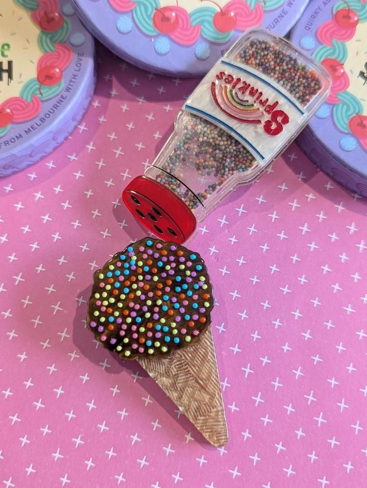 Sprinkles Ice Cream Cake Cone Brooch by Erstwilder x Katherine Sabbath