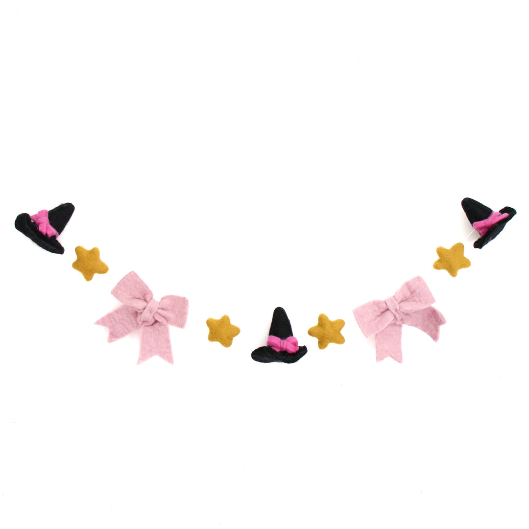 Witch hat, stars, and bows felt garland