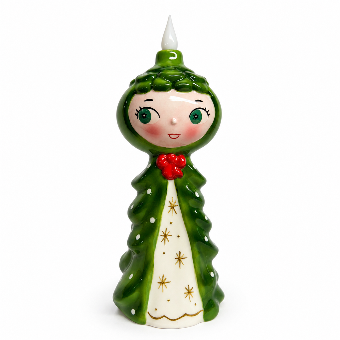 Tree Girl Candle-Lite | Mid Century Christmas Decor | Vintage Inspired Ceramic Holiday Figurine