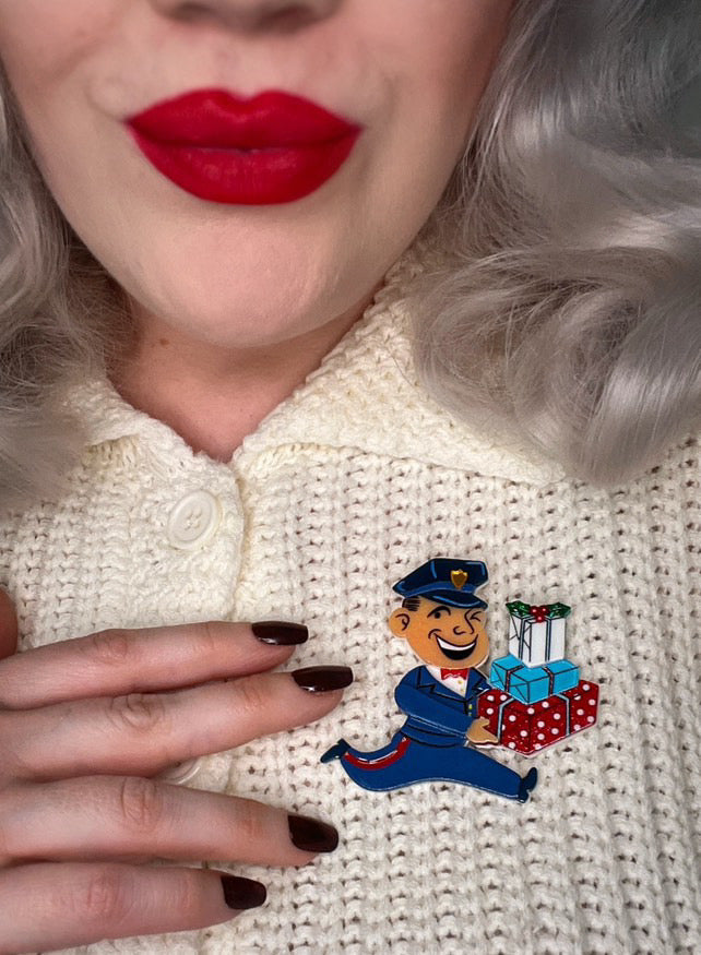 Christmas Happy Mail Brooch by 50's Vintage Dame x Lipstick & Chrome