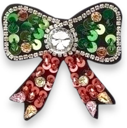 Rhinestone & Sequins Bow Christmas Pin