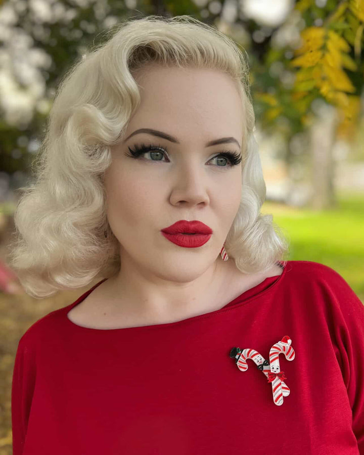 Candy Cane Couple Brooch by 50's Vintage Dame x Lipstick & Chrome