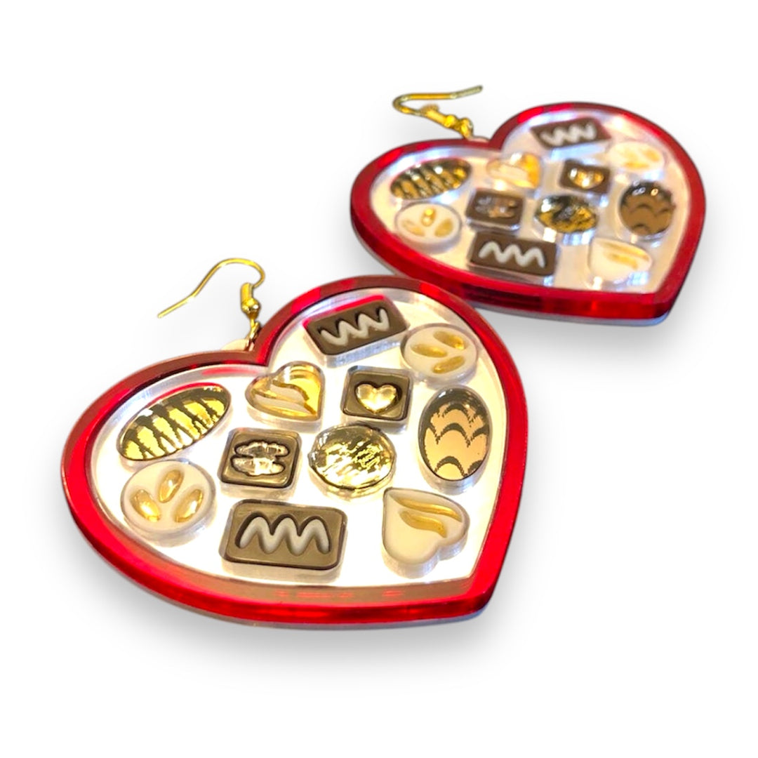 Heart Shaped Chocolate Box Statement Earrings