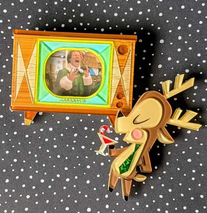 Tune In Customizable Retro TV Brooch by Lipstick & Chrome