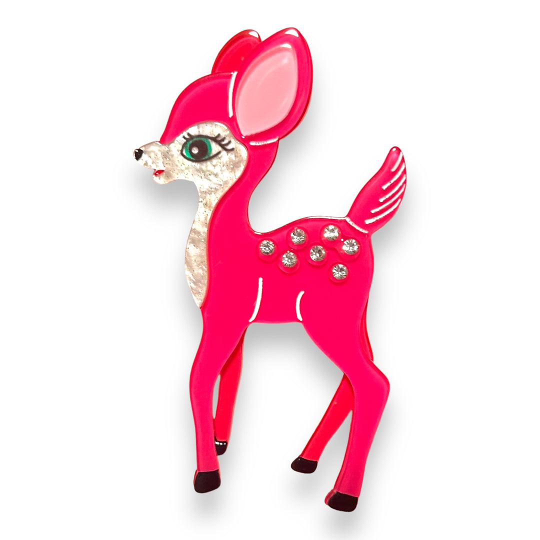 vintage style pink fawn brooch