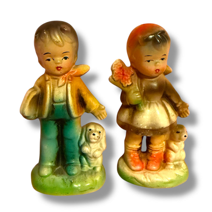 Vintage Mid-Century Ceramic Boy and Girl Figurine Set