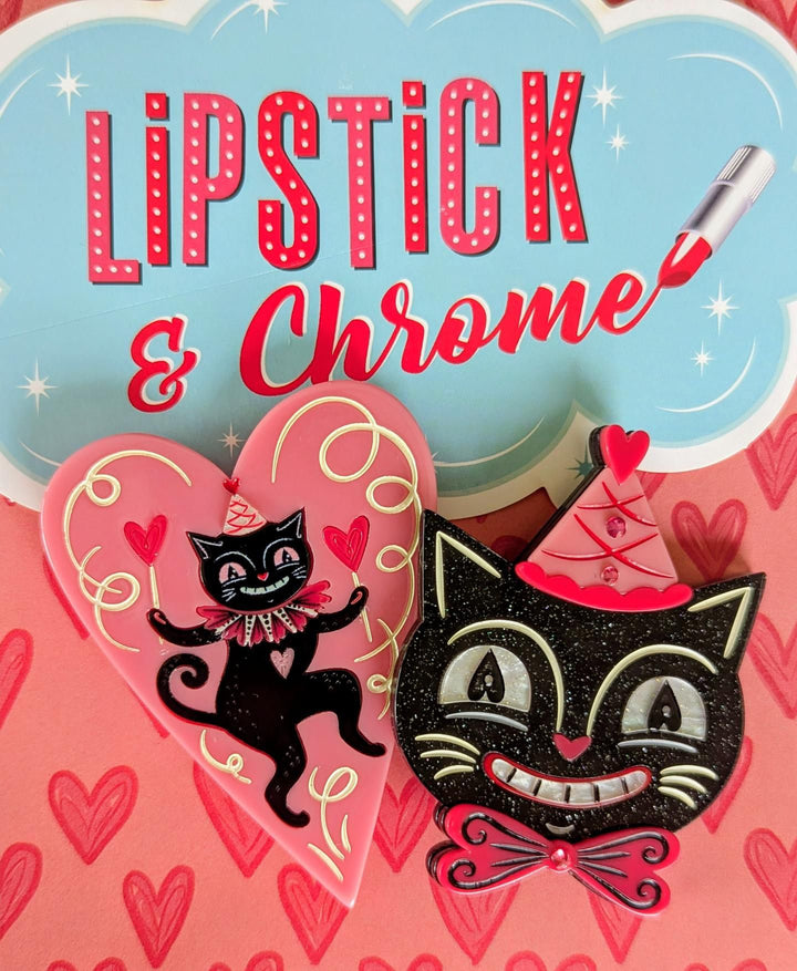 Dancing Cat in Heart Brooch by Johanna Parker x Lipstick & Chrome
